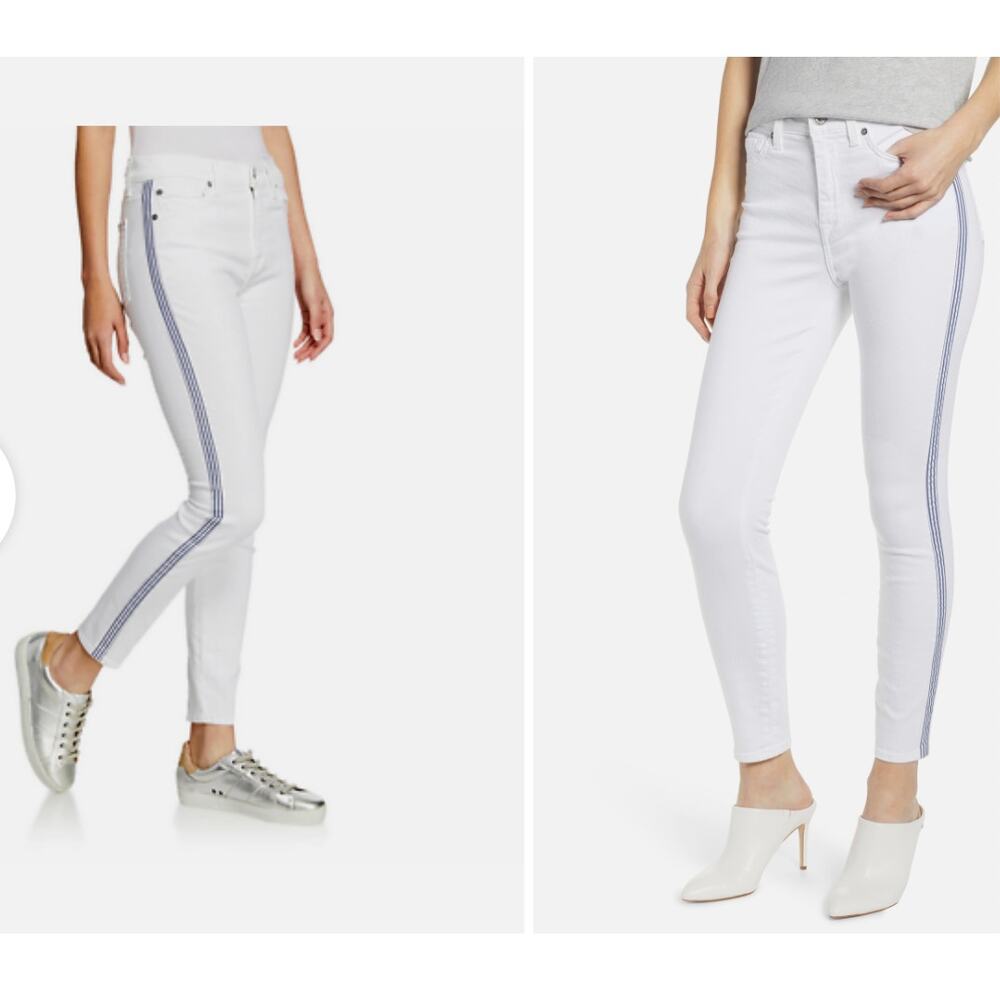 7 FOR ALL MANKIND White Cotton Side Stripe High Rise Ankle Skinny Jeans 27 NEW